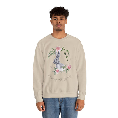 Hopping into Spring: Easter Bunny & Flowers Unisex Crewneck Sweatshirt - Wild Family Tribe