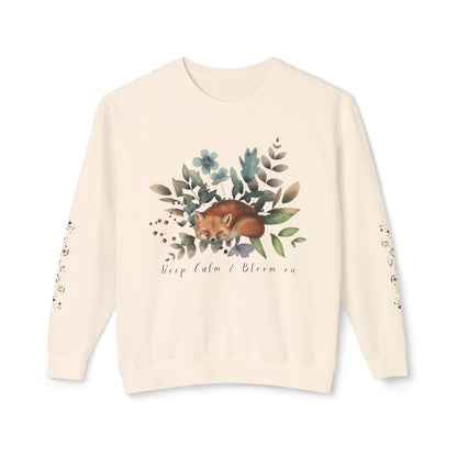 Keep Calm & Bloom on: Watercolor Fox & Flowers Unisex Lightweight Crewneck Sweatshirt - Wild Family Tribe