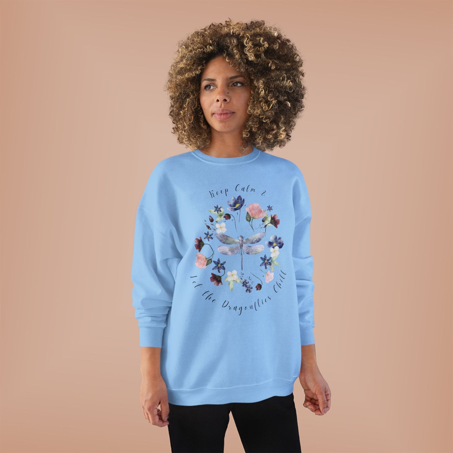 Keep Calm & Let Dragonflies Chill: Watercolor Wildflower EcoSmart® Crewneck Sweatshirt - Wild Family Tribe