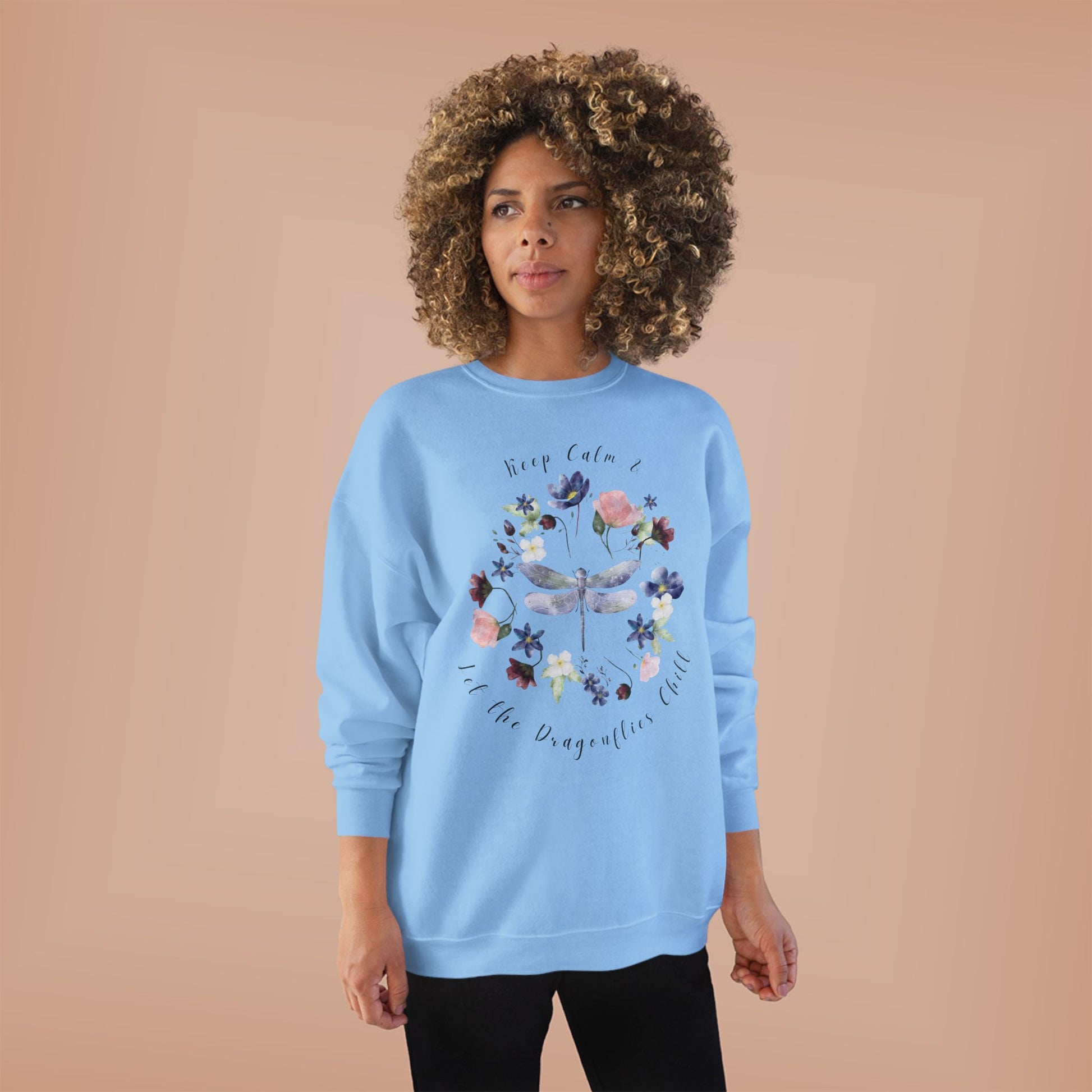 Keep Calm & Let Dragonflies Chill: Watercolor Wildflower EcoSmart® Crewneck Sweatshirt - Wild Family Tribe