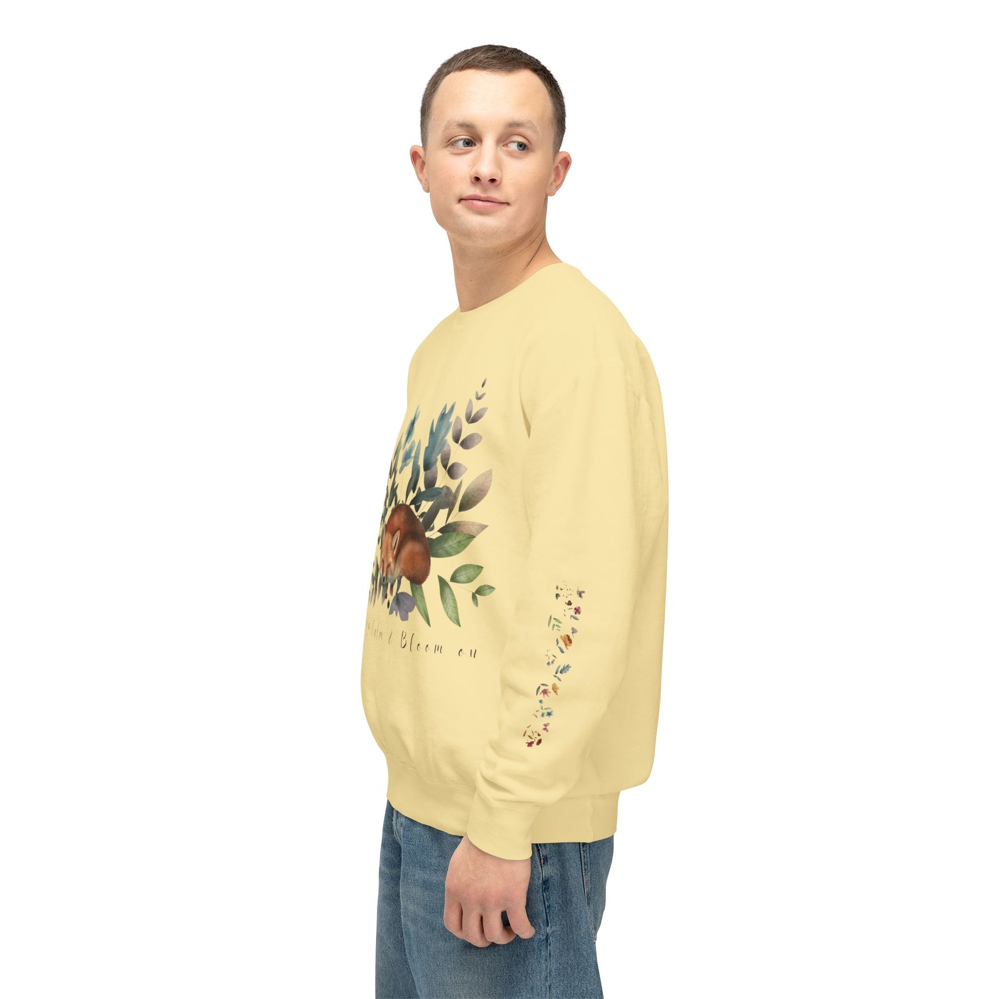 Keep Calm & Bloom on: Watercolor Fox & Flowers Unisex Lightweight Crewneck Sweatshirt - Wild Family Tribe
