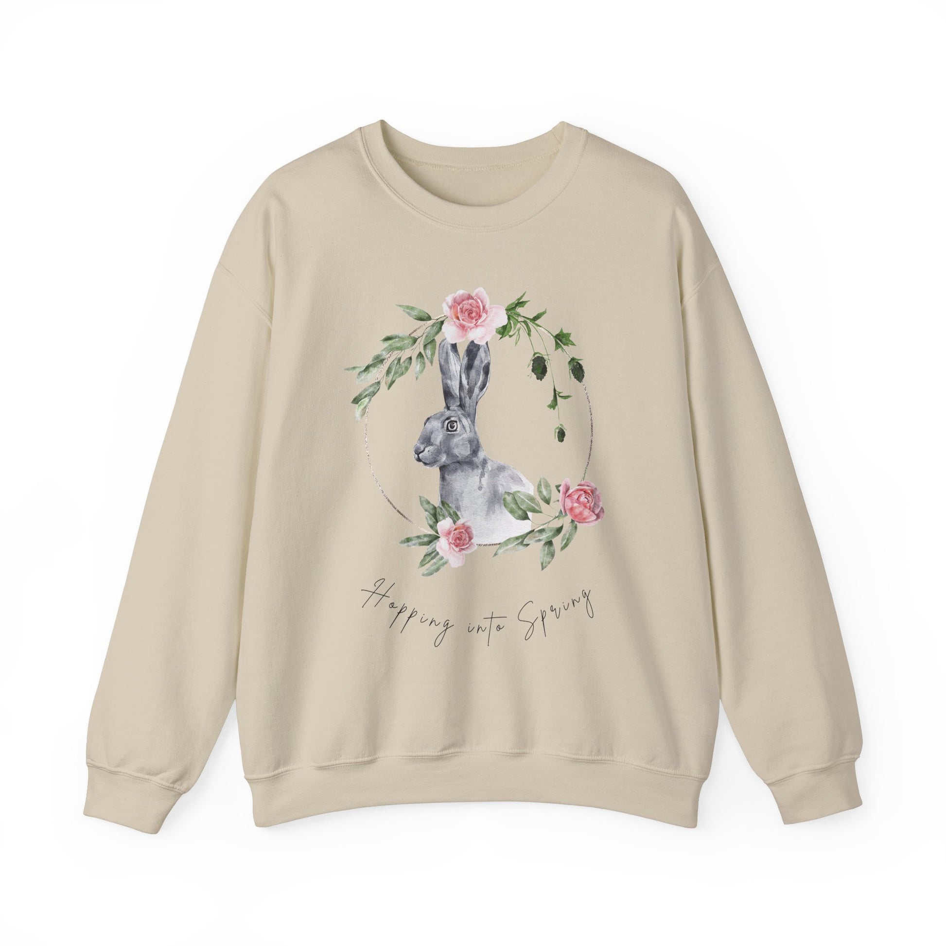 Hopping into Spring: Easter Bunny & Flowers Unisex Crewneck Sweatshirt - Wild Family Tribe