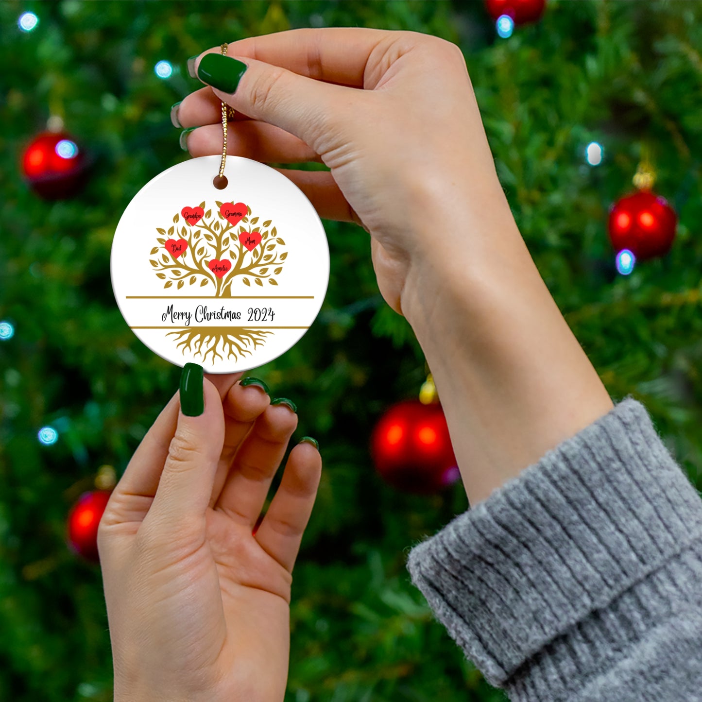 Personalized Family Tree Ceramic Ornament - Wild Family Tribe