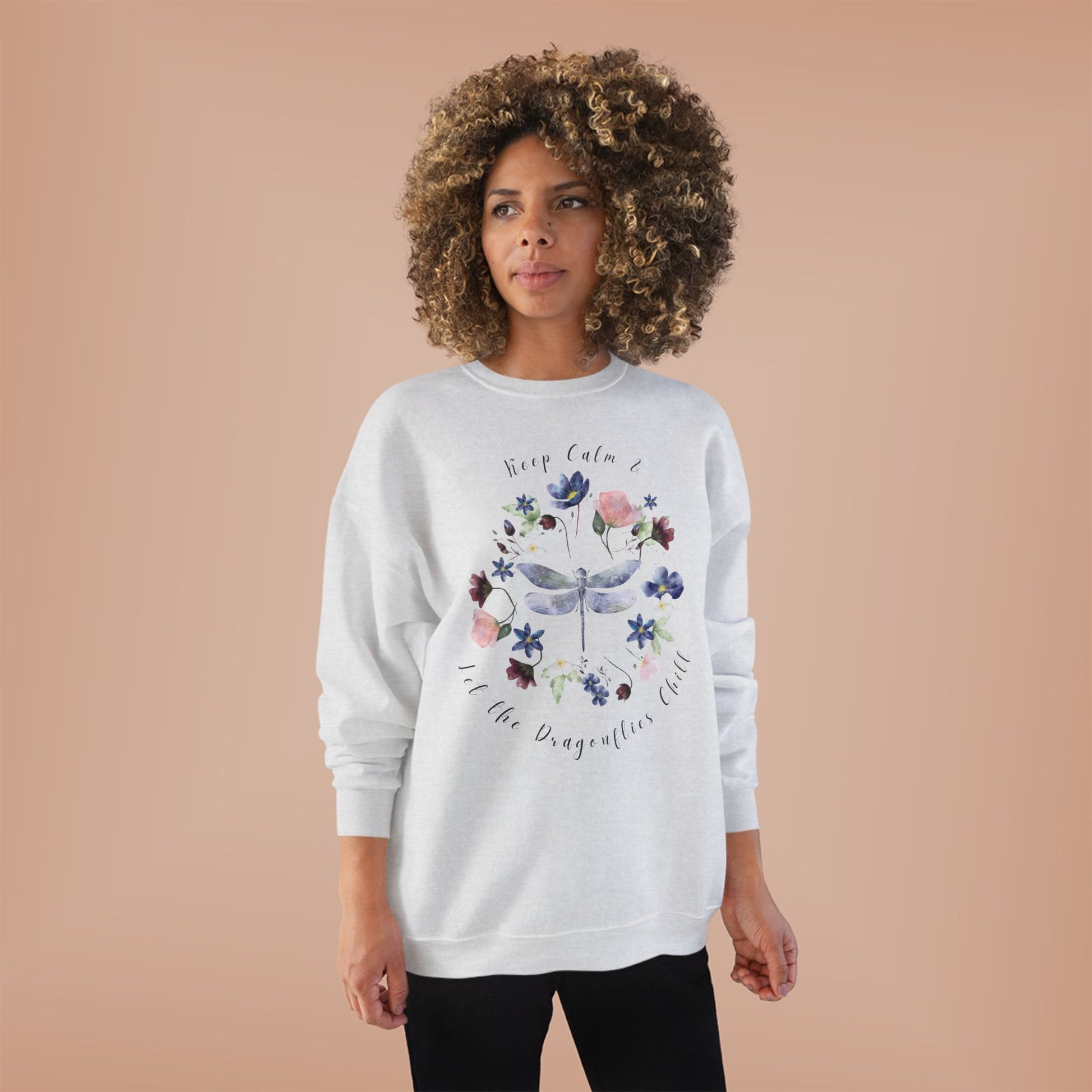Keep Calm & Let Dragonflies Chill: Watercolor Wildflower EcoSmart® Crewneck Sweatshirt - Wild Family Tribe