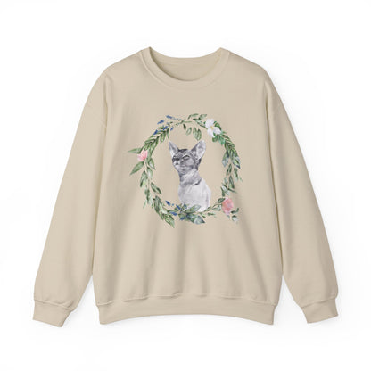 Watercolor Cat & Flowers Unisex Crewneck Sweatshirt - Purrfect for Spring - Wild Family Tribe