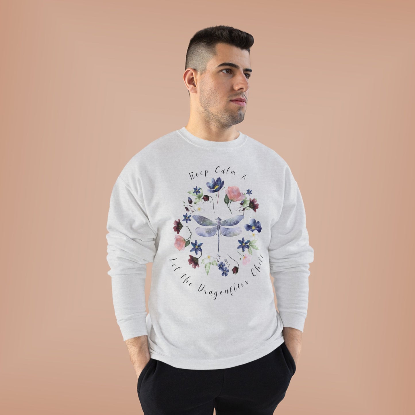 Keep Calm & Let Dragonflies Chill: Watercolor Wildflower EcoSmart® Crewneck Sweatshirt - Wild Family Tribe