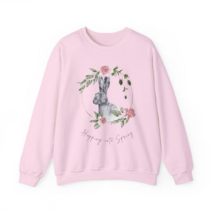 Hopping into Spring: Easter Bunny & Flowers Unisex Crewneck Sweatshirt - Wild Family Tribe