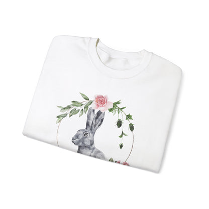 Hopping into Spring: Easter Bunny & Flowers Unisex Crewneck Sweatshirt - Wild Family Tribe
