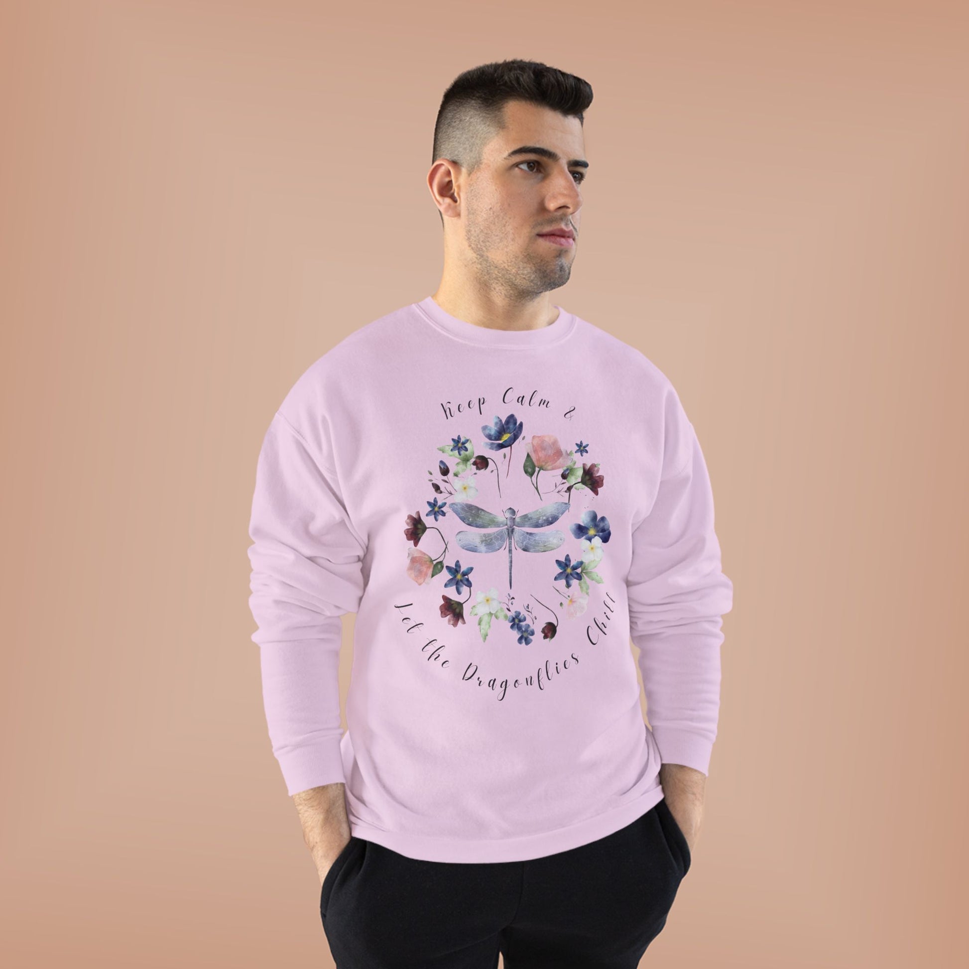 Keep Calm & Let Dragonflies Chill: Watercolor Wildflower EcoSmart® Crewneck Sweatshirt - Wild Family Tribe
