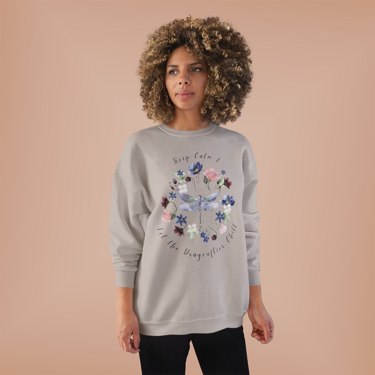 Keep Calm & Let Dragonflies Chill: Watercolor Wildflower EcoSmart® Crewneck Sweatshirt - Wild Family Tribe
