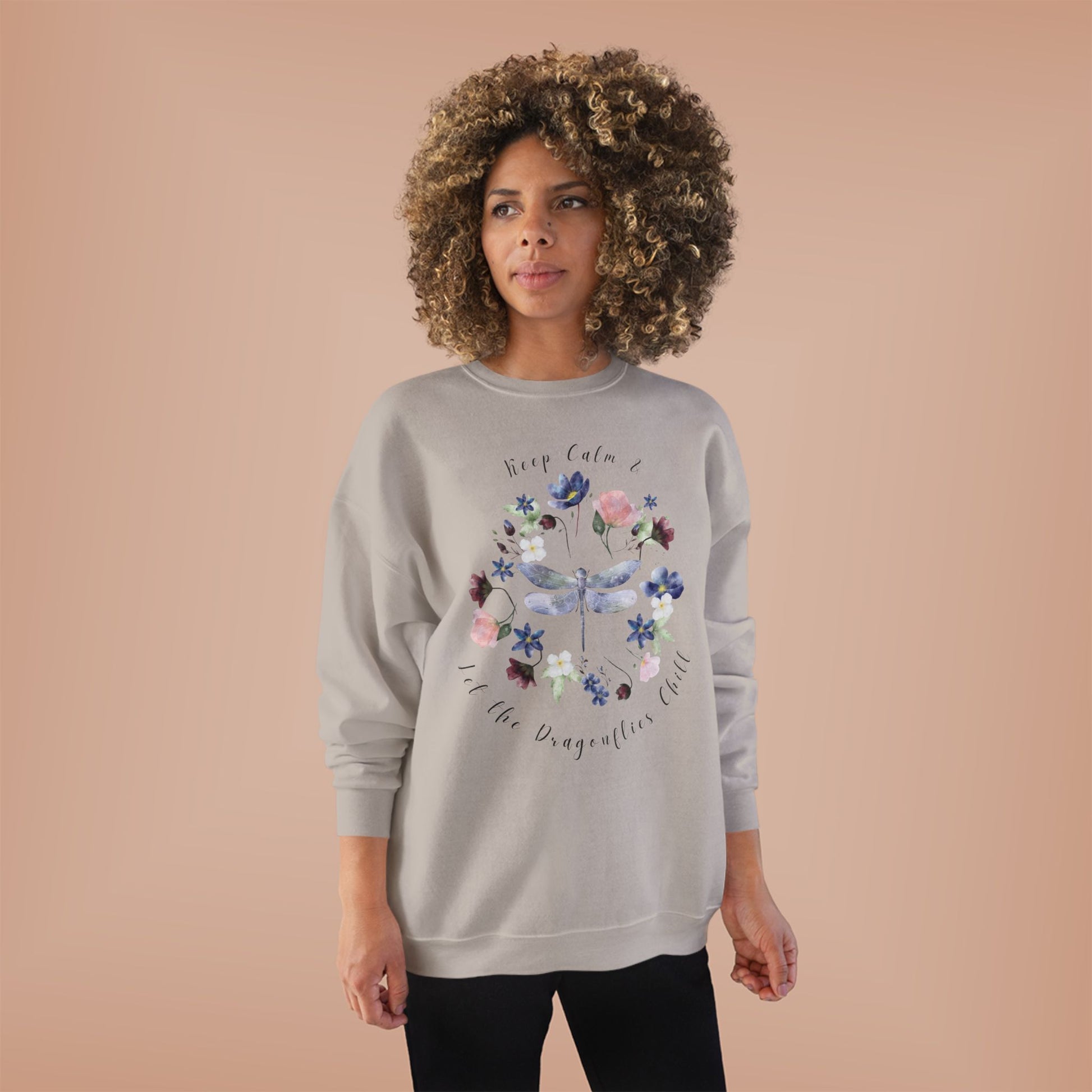 Keep Calm & Let Dragonflies Chill: Watercolor Wildflower EcoSmart® Crewneck Sweatshirt - Wild Family Tribe