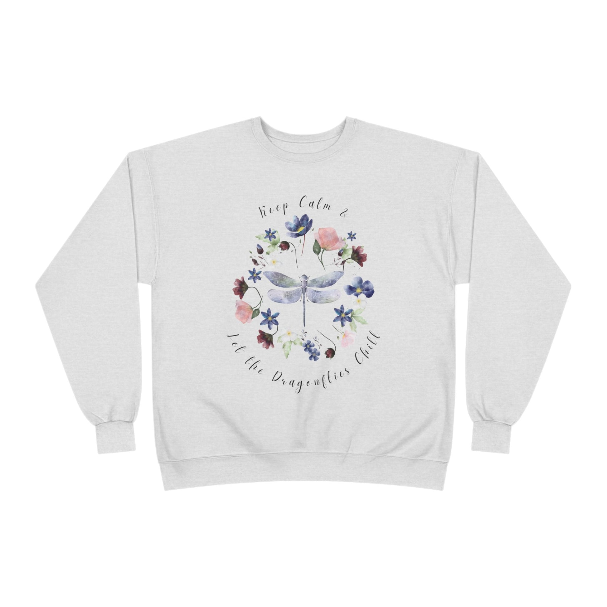 Keep Calm & Let Dragonflies Chill: Watercolor Wildflower EcoSmart® Crewneck Sweatshirt - Wild Family Tribe