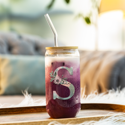 Floral Initial Sipper Glass
