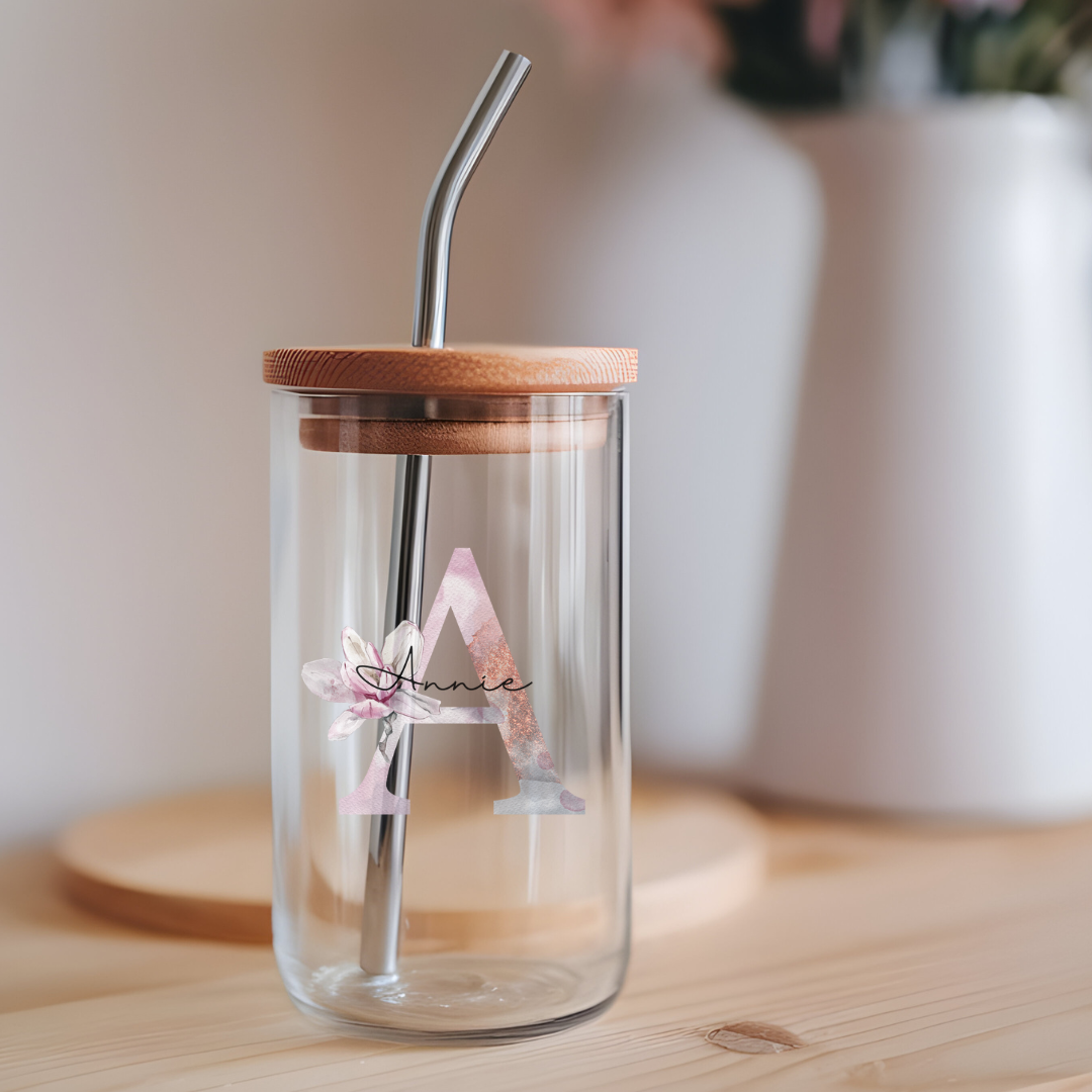 Floral Initial Sipper Glass