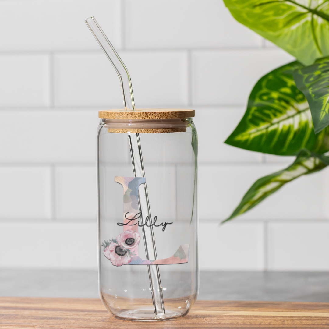 Floral Initial Sipper Glass