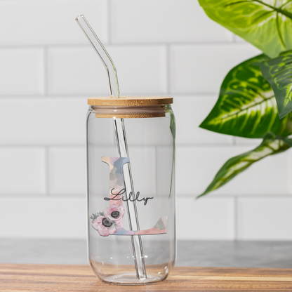 Floral Initial Sipper Glass