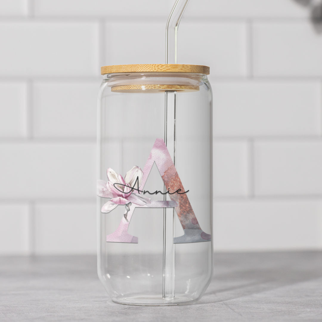 Floral Initial Sipper Glass