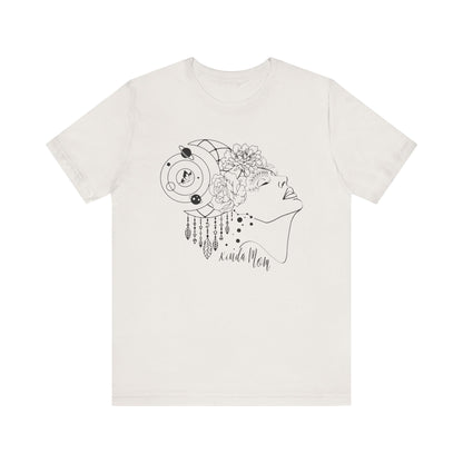 Flat lay of the "Kinda Mom" T-Shirt, highlighting the soft Airlume cotton fabric and classic crew neckline. Color White Vintage
