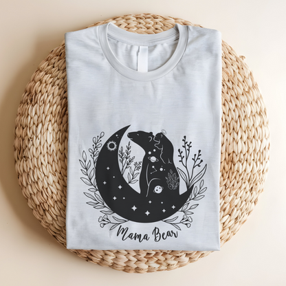Folded "Mamma Bear" T-Shirt, highlighting the soft Airlume cotton fabric and classic crew neckline. Ash