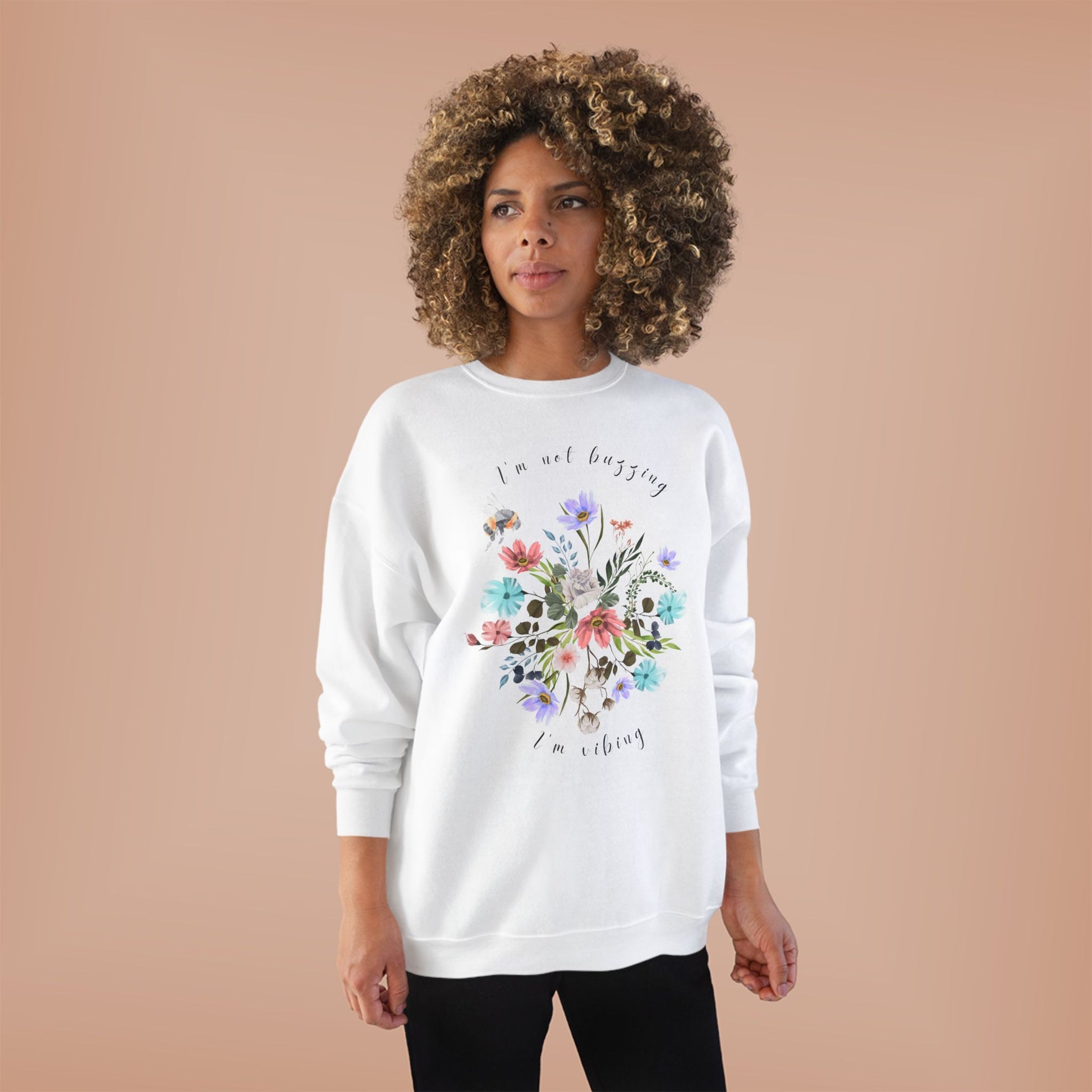 I'm Not Buzzing, I'm Vibing: Bee & Wildflower EcoSmart® Crewneck Sweatshirt - Wild Family Tribe