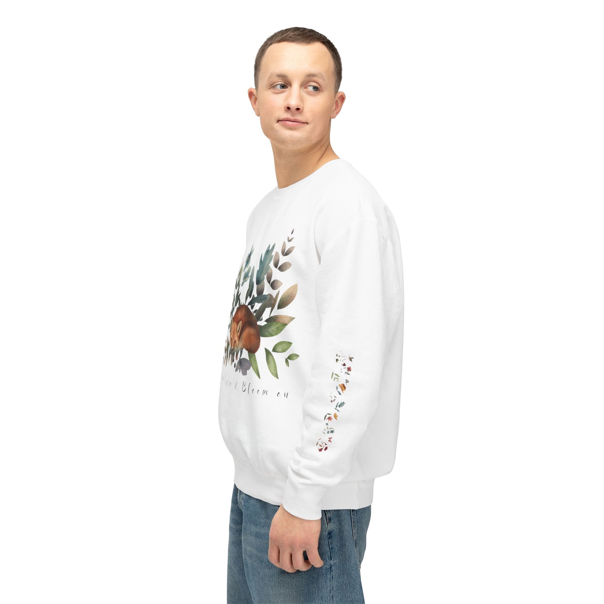 Keep Calm & Bloom on: Watercolor Fox & Flowers Unisex Lightweight Crewneck Sweatshirt - Wild Family Tribe