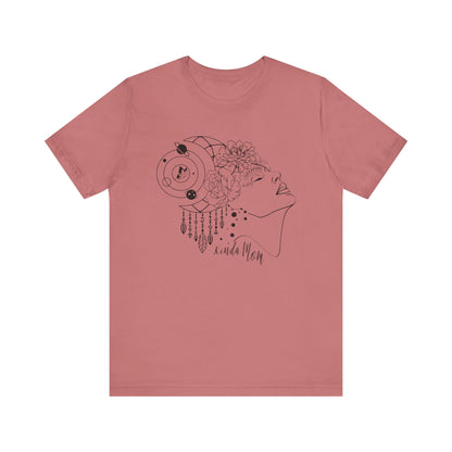 Flat lay of the "Kinda Mom" T-Shirt, highlighting the soft Airlume cotton fabric and classic crew neckline. Color Mauve