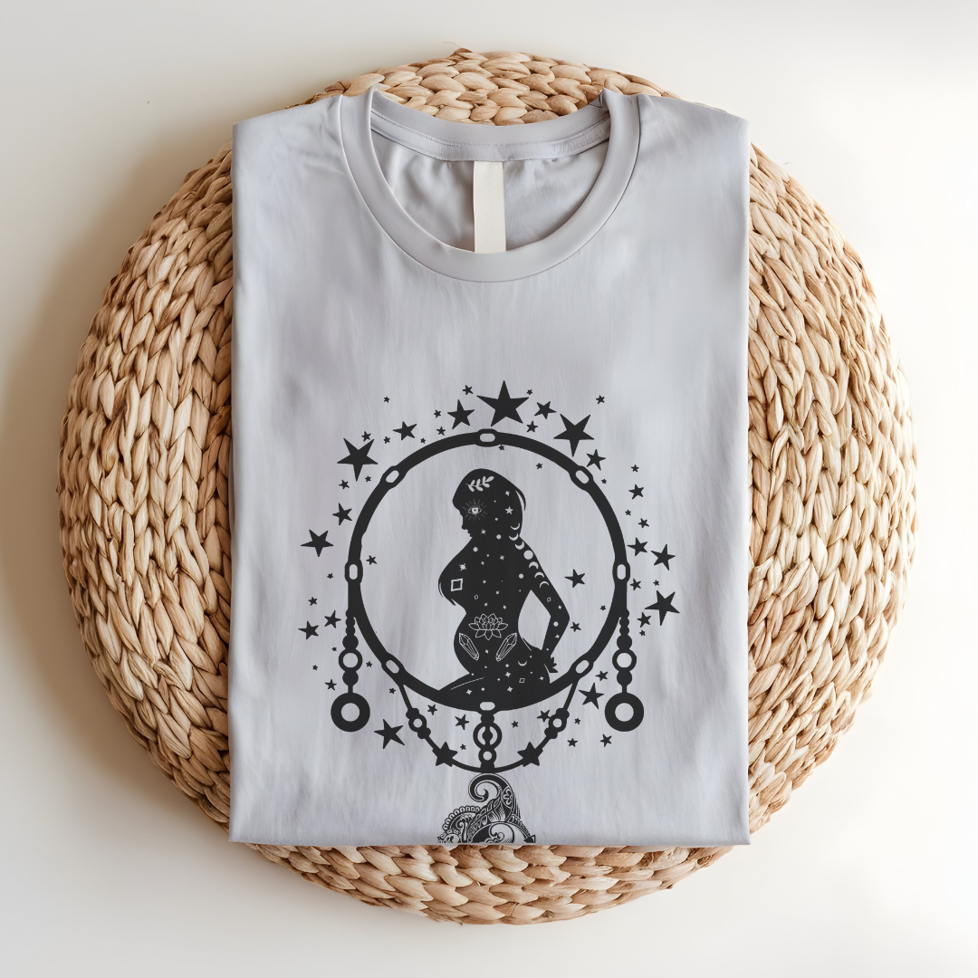 Flat lay of the Dreamcatcher Mother's Day T-Shirt, highlighting the soft Airlume cotton fabric and classic crew neckline.1 [Heather Cool Gray]