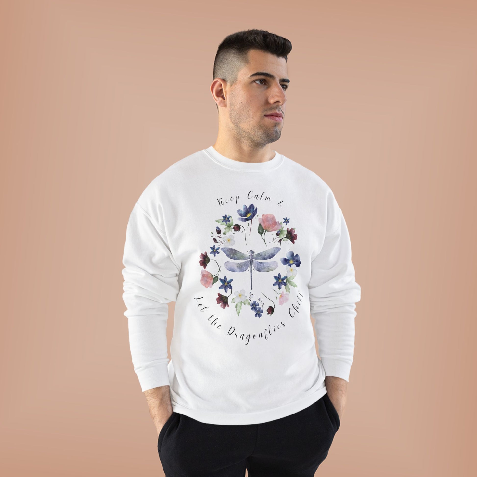 Keep Calm & Let Dragonflies Chill: Watercolor Wildflower EcoSmart® Crewneck Sweatshirt - Wild Family Tribe