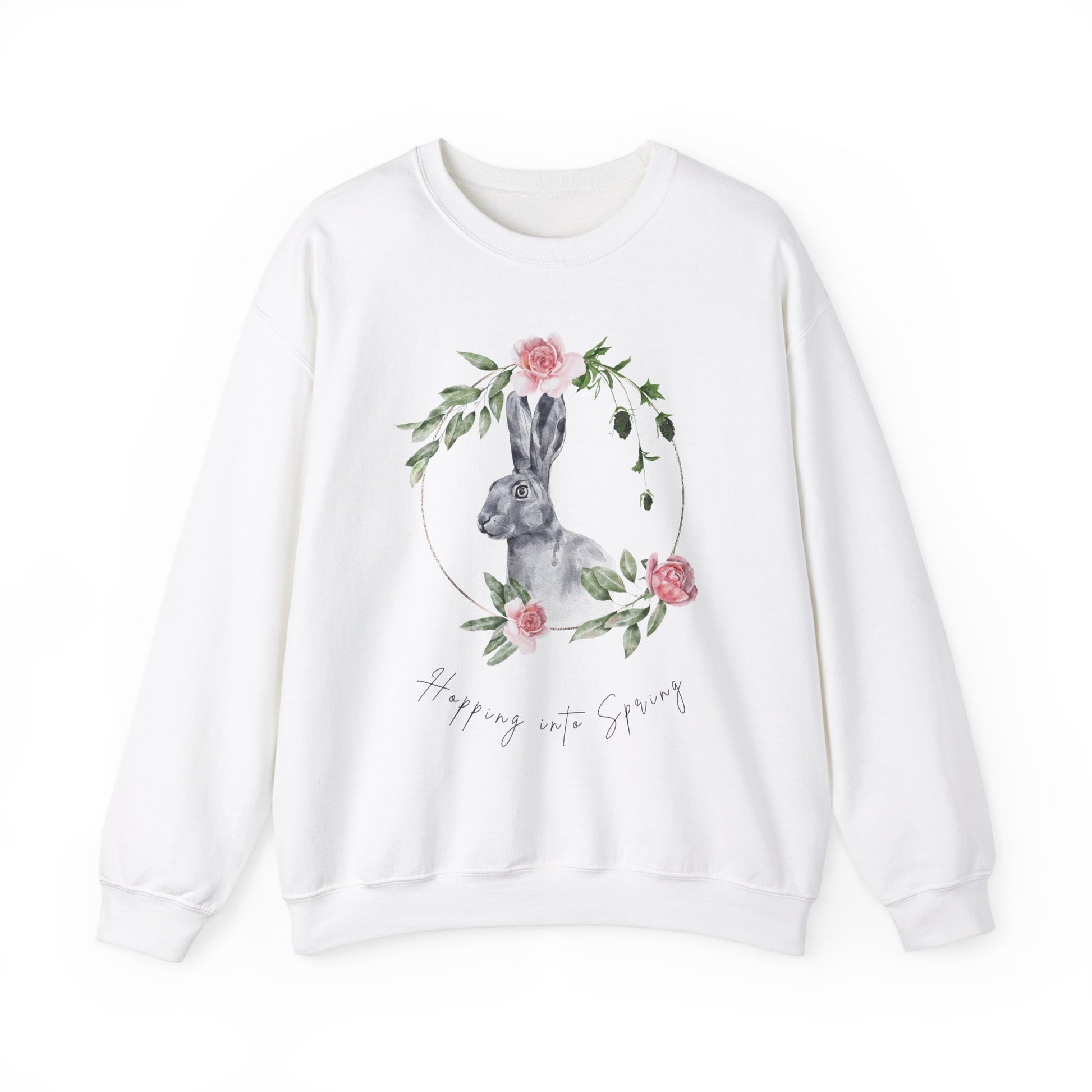 Hopping into Spring: Easter Bunny & Flowers Unisex Crewneck Sweatshirt - Wild Family Tribe