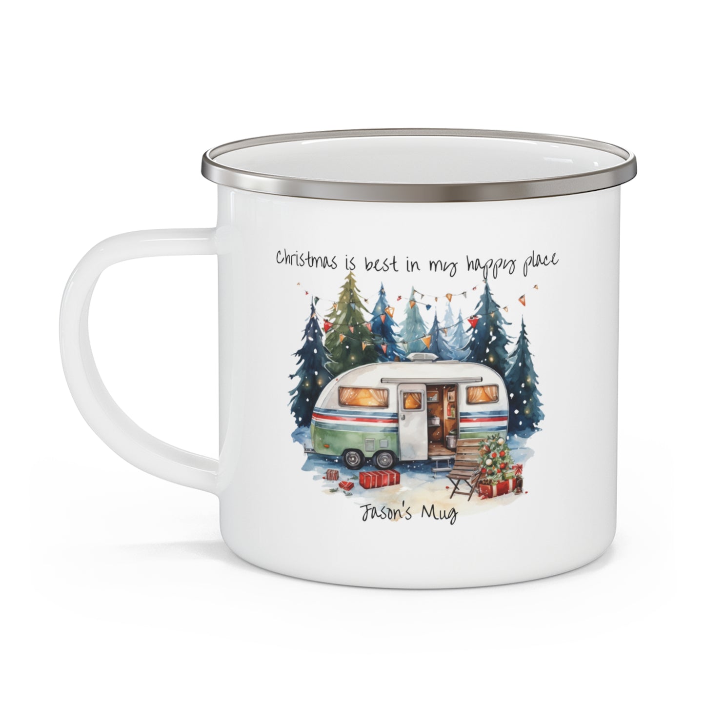 Custom Camping Christmas Enamel Mug - Wild Family Tribe