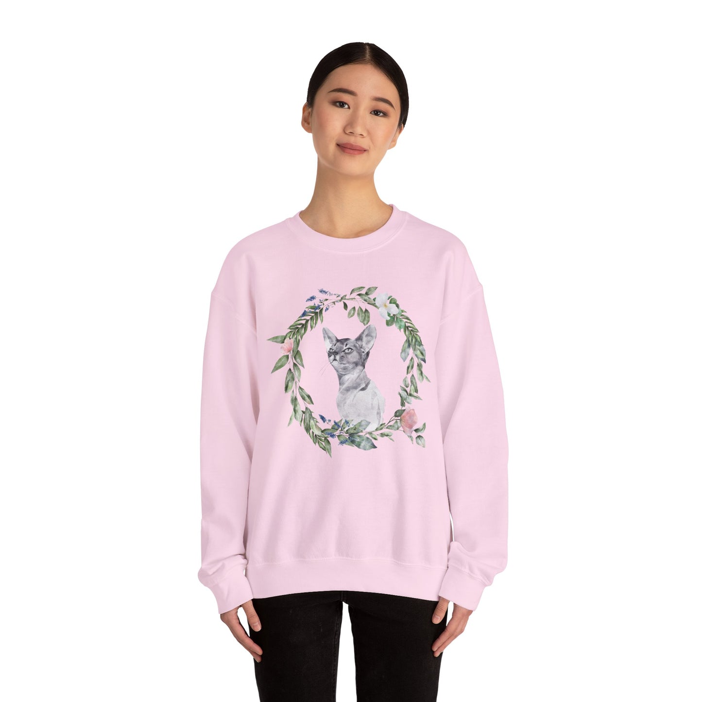 Watercolor Cat & Flowers Unisex Crewneck Sweatshirt - Purrfect for Spring - Wild Family Tribe