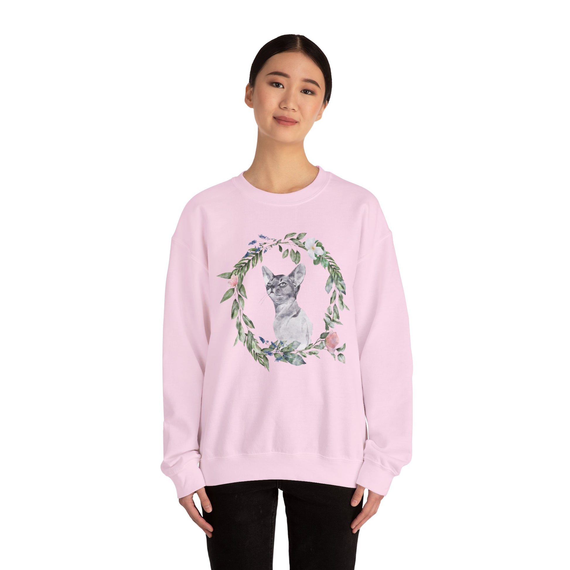 Watercolor Cat & Flowers Unisex Crewneck Sweatshirt - Purrfect for Spring - Wild Family Tribe