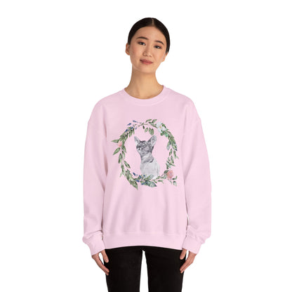 Watercolor Cat & Flowers Unisex Crewneck Sweatshirt - Purrfect for Spring - Wild Family Tribe