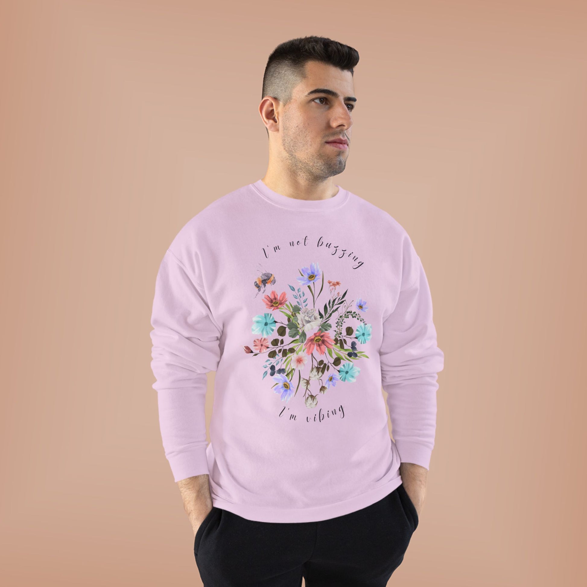 I'm Not Buzzing, I'm Vibing: Bee & Wildflower EcoSmart® Crewneck Sweatshirt - Wild Family Tribe