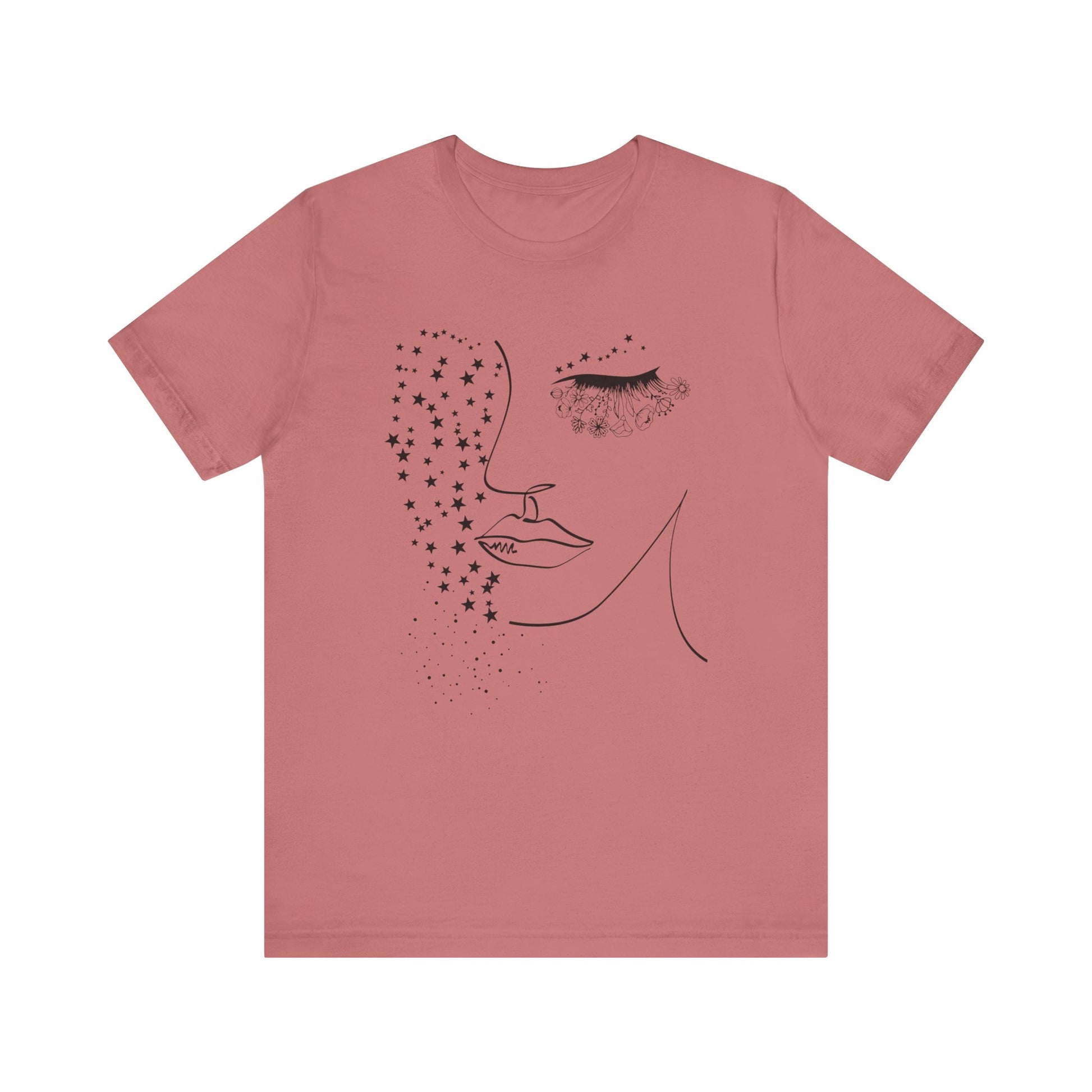 Flat Lay of the Mother Nature T-Shirt, highlighting the soft Airlume cotton fabric, classic crew neckline, Mauve