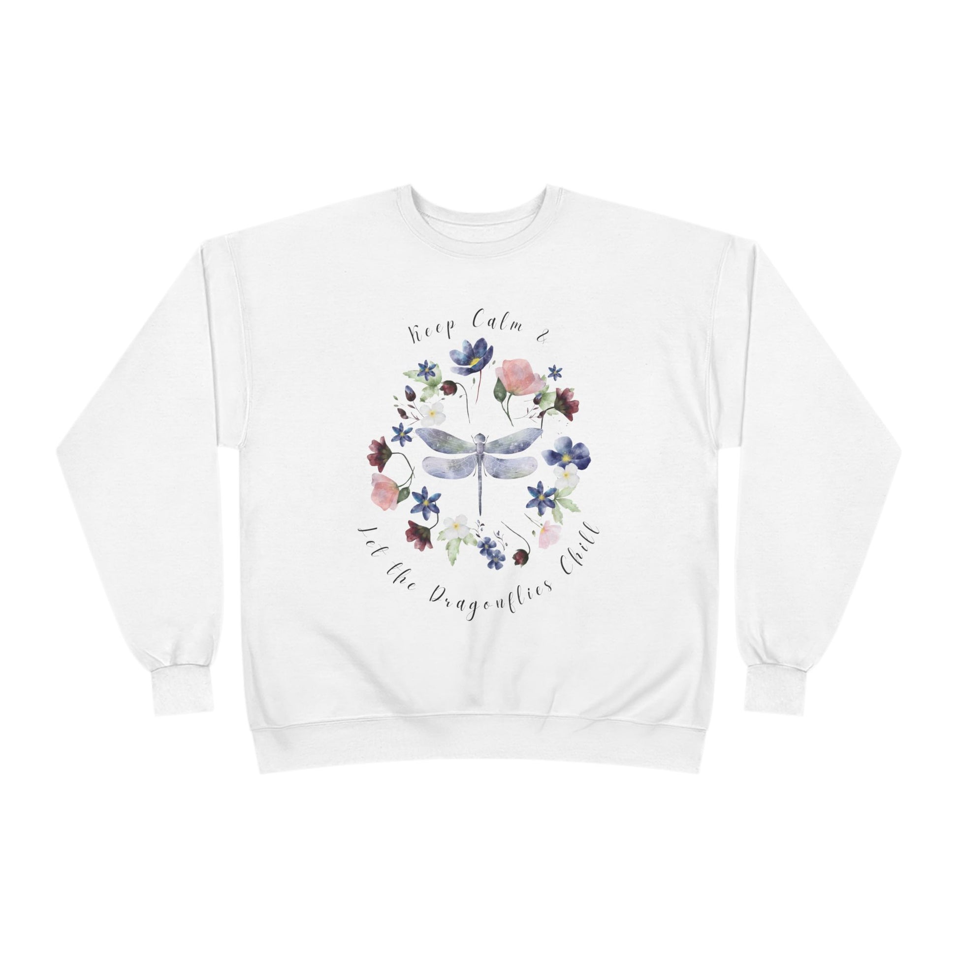Keep Calm & Let Dragonflies Chill: Watercolor Wildflower EcoSmart® Crewneck Sweatshirt - Wild Family Tribe