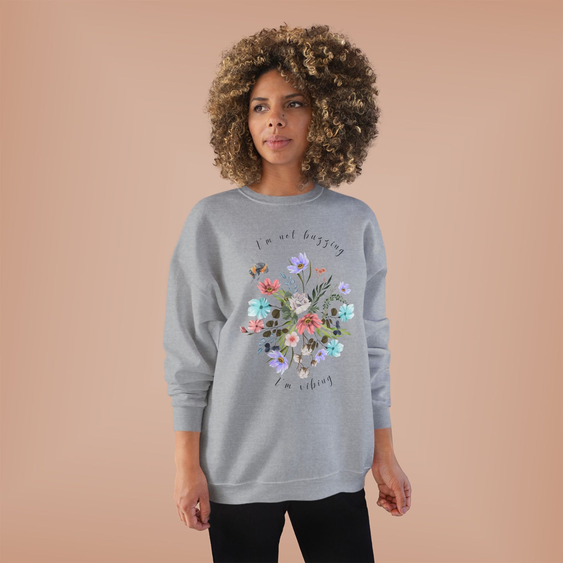 I'm Not Buzzing, I'm Vibing: Bee & Wildflower EcoSmart® Crewneck Sweatshirt - Wild Family Tribe