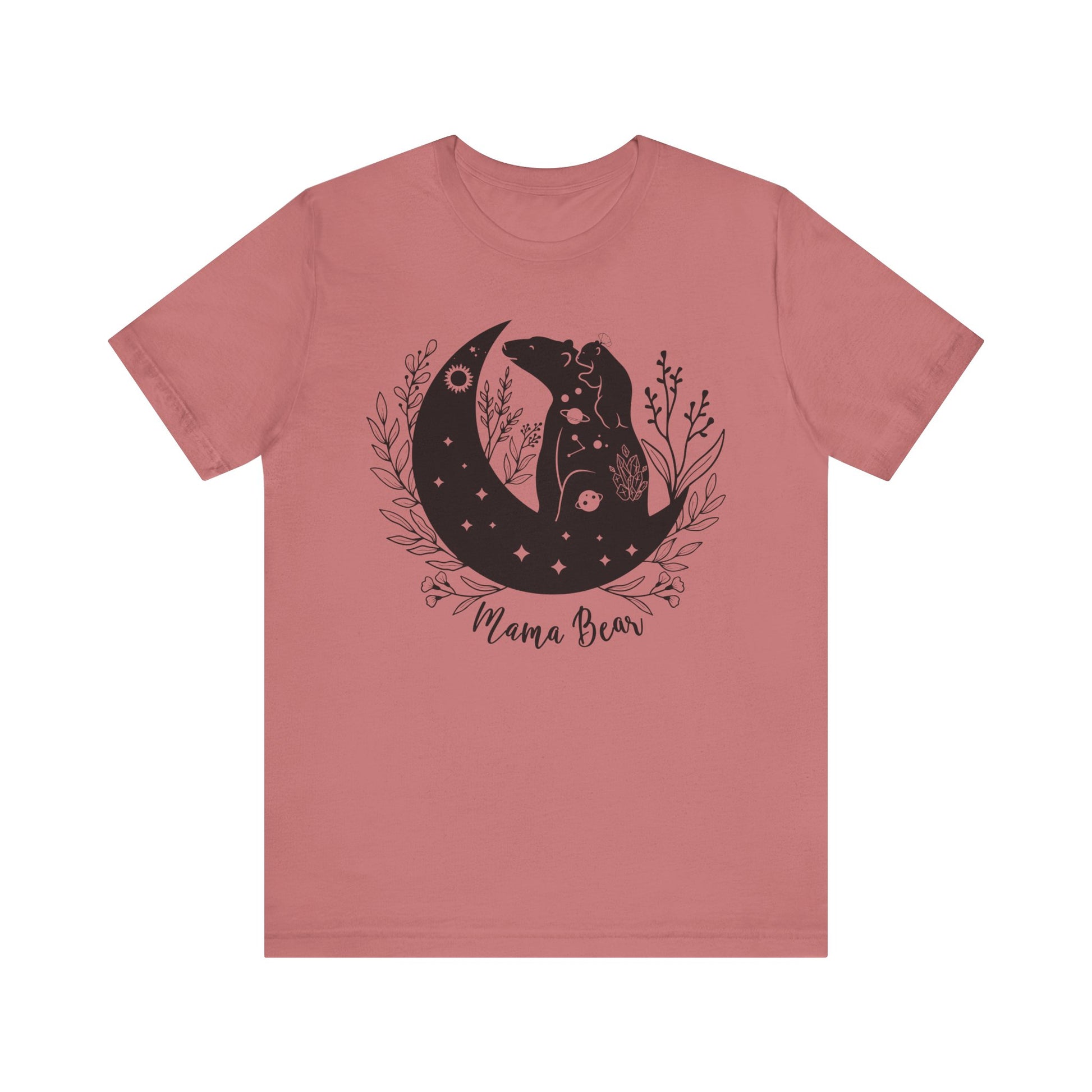  Flat lay of the "Mamma Bear" T-Shirt, highlighting the soft Airlume cotton fabric and classic crew neckline. Mauve
