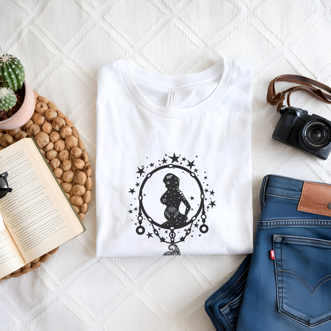 Flat lay of the Dreamcatcher Mother's Day T-Shirt, highlighting the soft Airlume cotton fabric and classic crew neckline. [White]