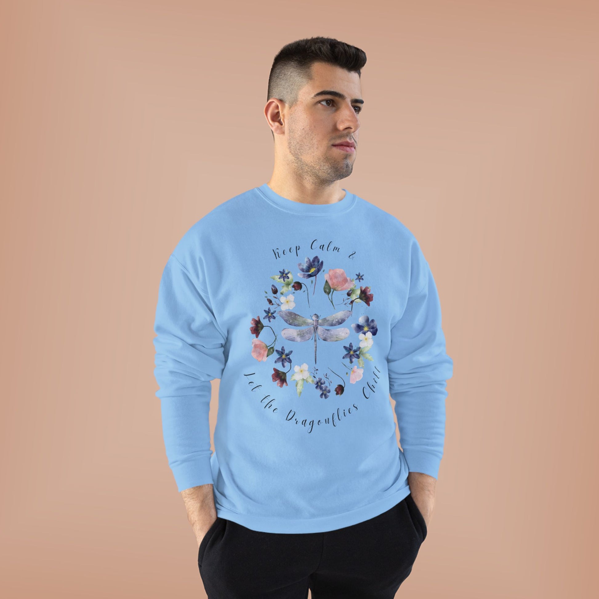 Keep Calm & Let Dragonflies Chill: Watercolor Wildflower EcoSmart® Crewneck Sweatshirt - Wild Family Tribe