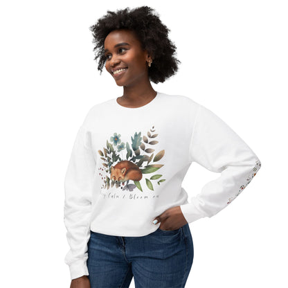 Keep Calm & Bloom on: Watercolor Fox & Flowers Unisex Lightweight Crewneck Sweatshirt - Wild Family Tribe