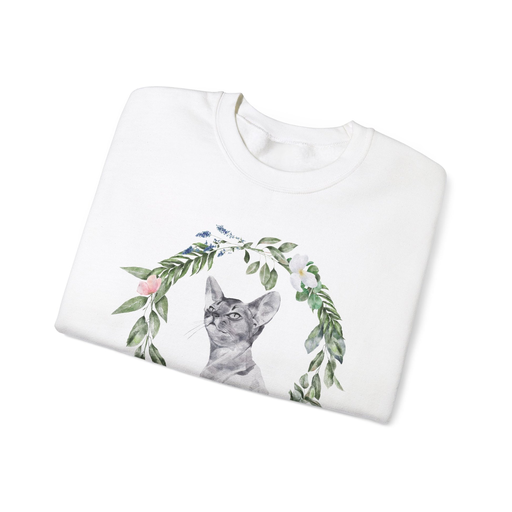 Watercolor Cat & Flowers Unisex Crewneck Sweatshirt - Purrfect for Spring - Wild Family Tribe