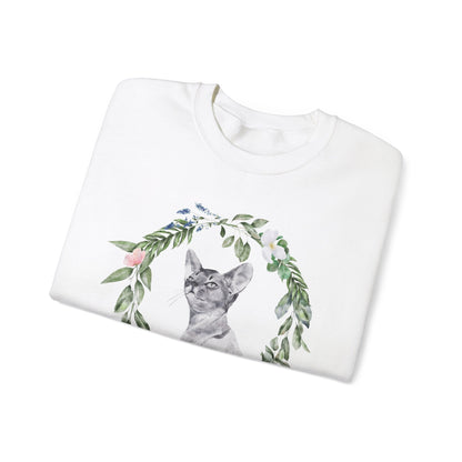 Watercolor Cat & Flowers Unisex Crewneck Sweatshirt - Purrfect for Spring - Wild Family Tribe