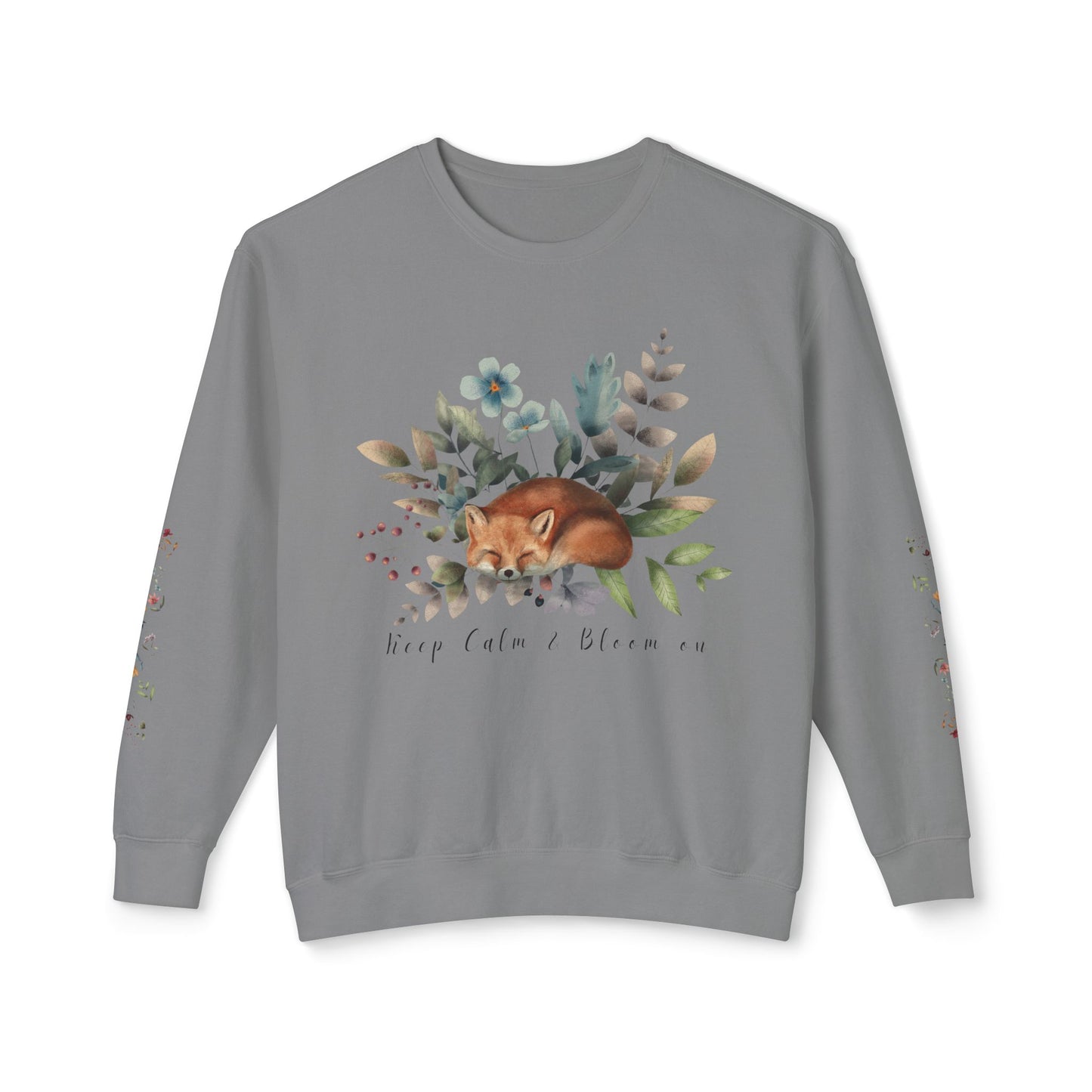 Keep Calm & Bloom on: Watercolor Fox & Flowers Unisex Lightweight Crewneck Sweatshirt - Wild Family Tribe