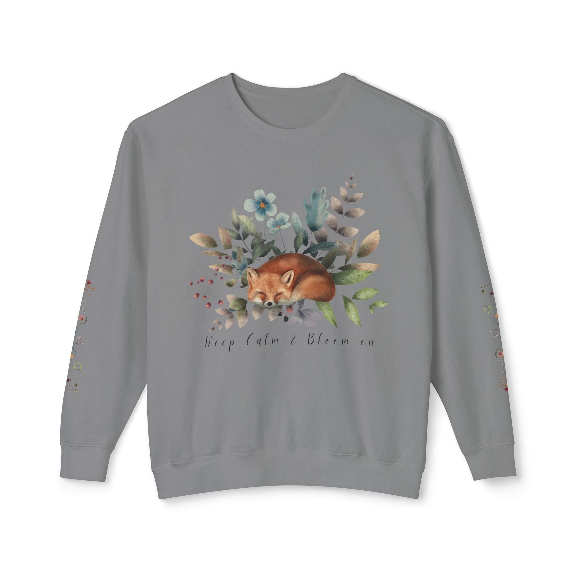 Keep Calm & Bloom on: Watercolor Fox & Flowers Unisex Lightweight Crewneck Sweatshirt - Wild Family Tribe