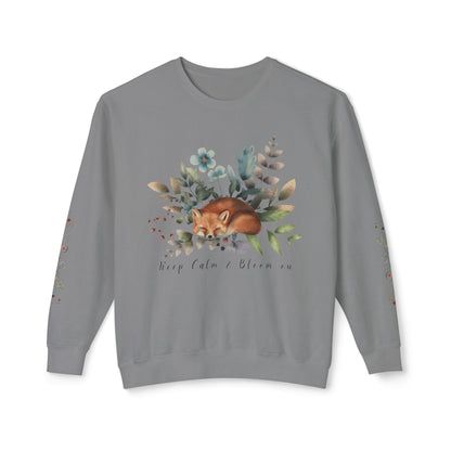 Keep Calm & Bloom on: Watercolor Fox & Flowers Unisex Lightweight Crewneck Sweatshirt - Wild Family Tribe