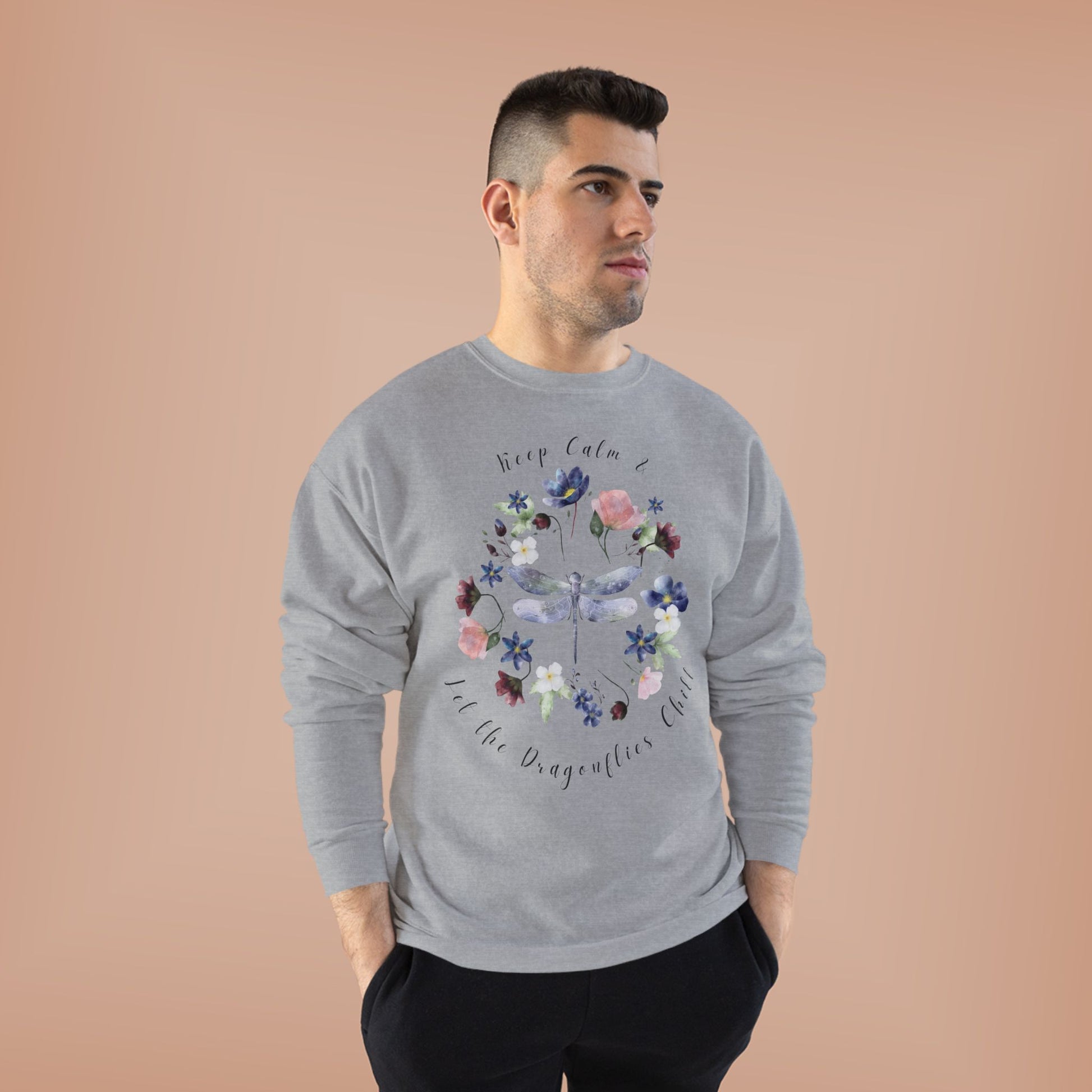Keep Calm & Let Dragonflies Chill: Watercolor Wildflower EcoSmart® Crewneck Sweatshirt - Wild Family Tribe