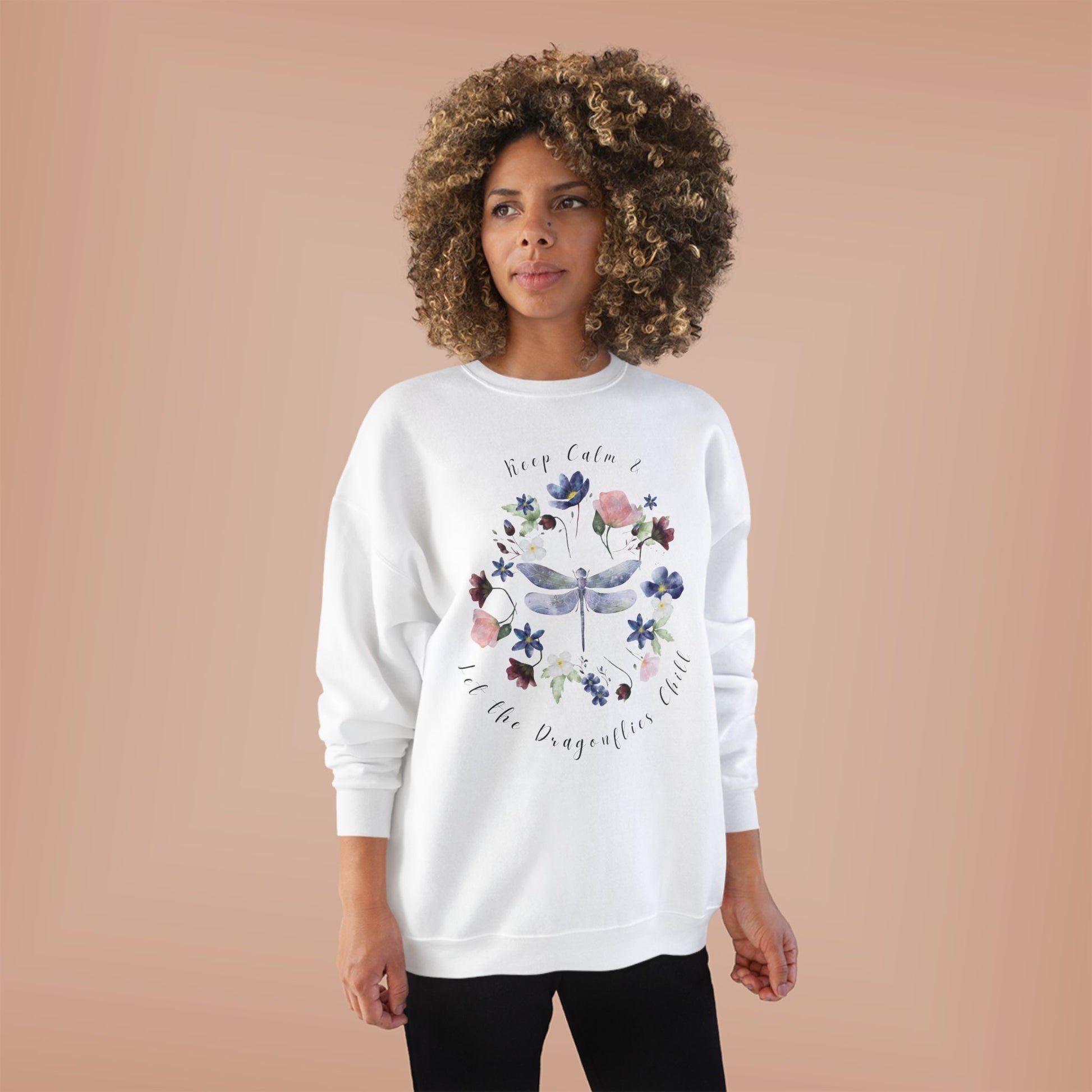 Keep Calm & Let Dragonflies Chill: Watercolor Wildflower EcoSmart® Crewneck Sweatshirt - Wild Family Tribe