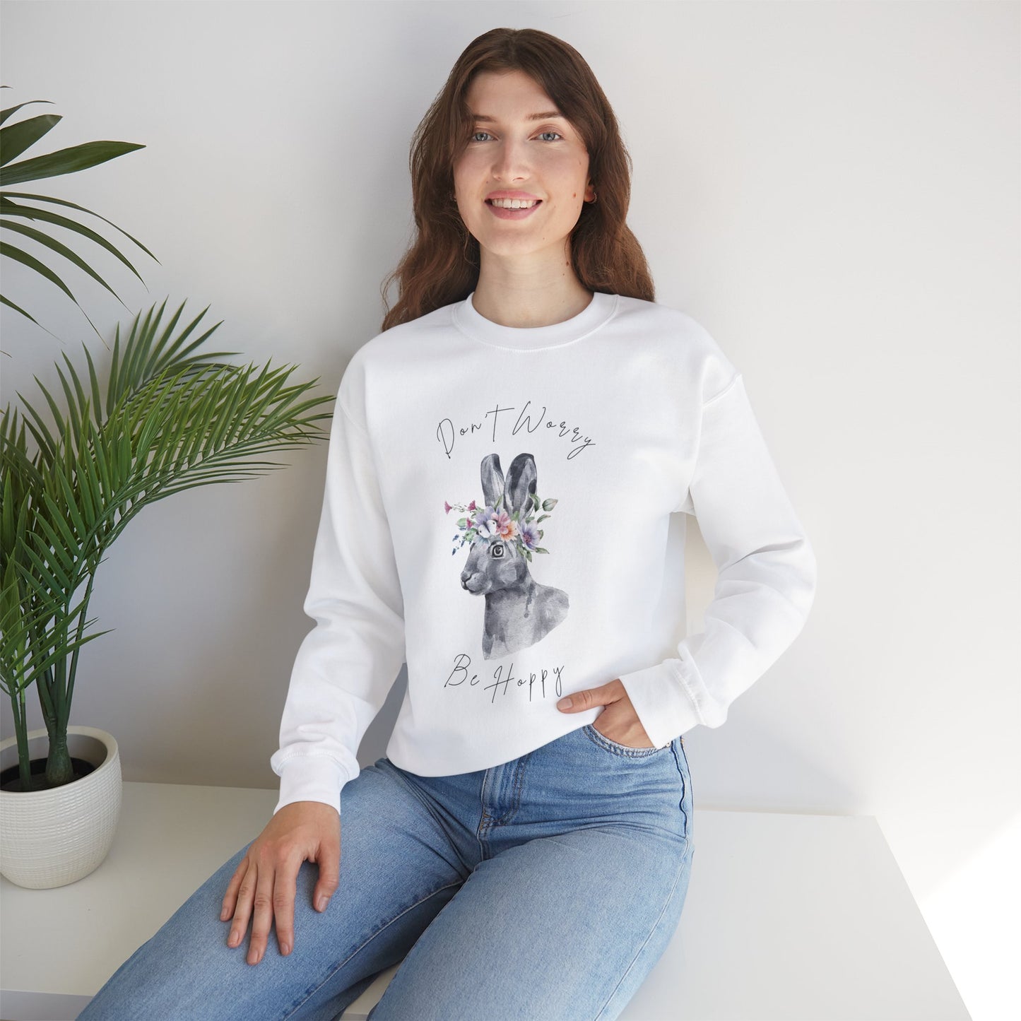 Hopping into Spring: Easter Bunny & Flowers Unisex Crewneck Sweatshirt - Wild Family Tribe