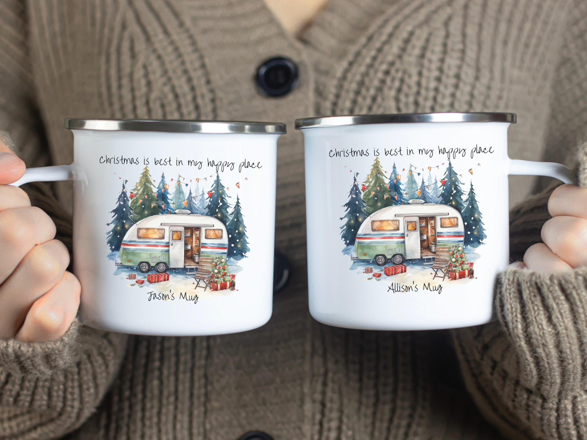 Custom Camping Christmas Enamel Mug - Wild Family Tribe
